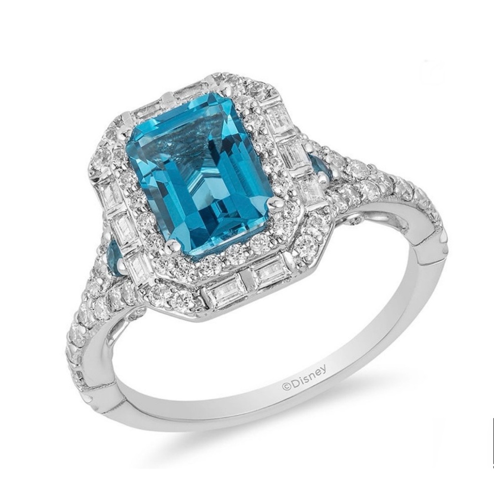 Enchanted Disney Cinderella Blue Topaz & Diamond Engagement Ring 14K $2779